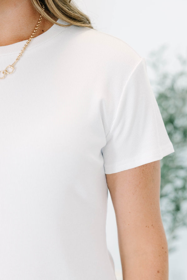 Plus Size white short sleeve ribbed crewneck tee 
