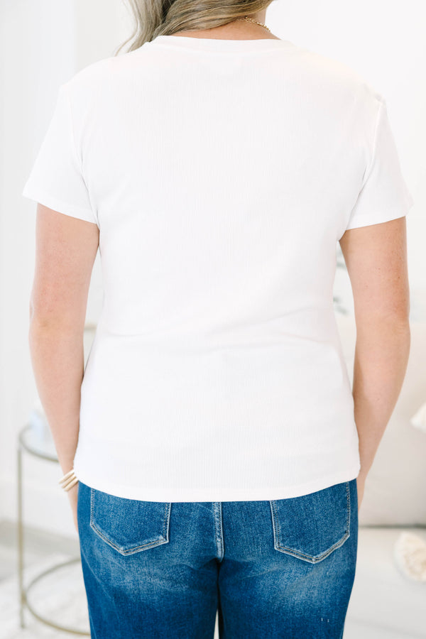 Plus Size white short sleeve ribbed crewneck tee 