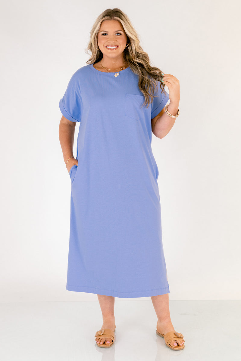 cornflower blue dress plus size The Done Deal Dress, – Chic Soul Model is 59 wearing