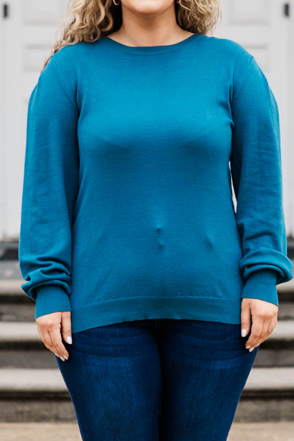 Chic Soul plus size clothing, teal long sleeves top with bubble sleeves