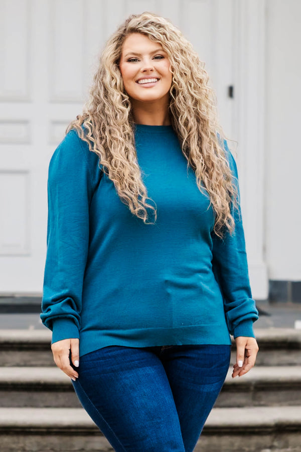 Chic Soul plus size clothing, teal long sleeves top with bubble sleeves