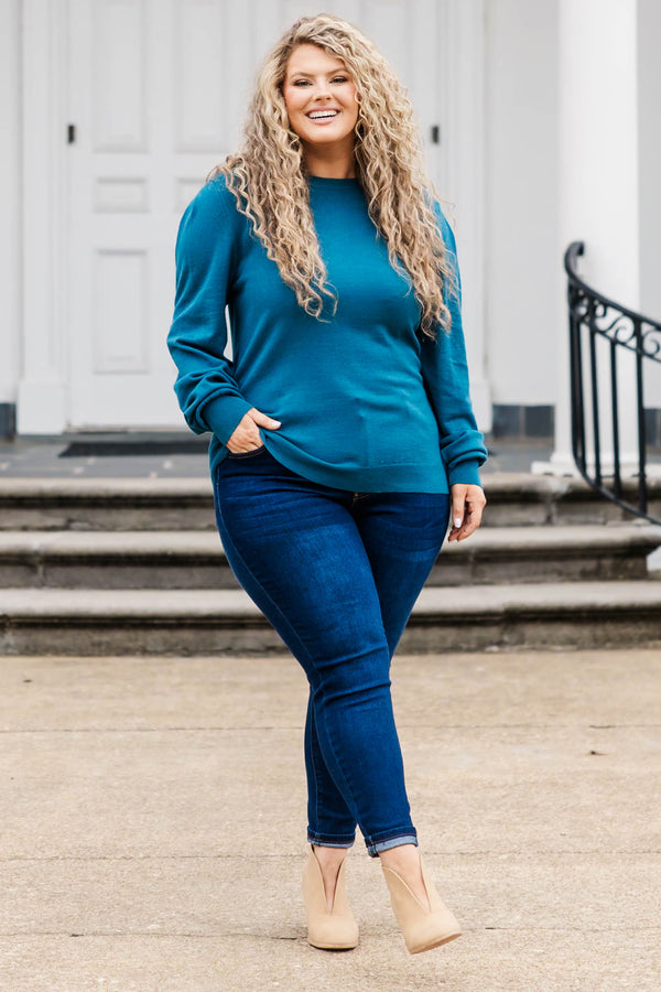 Chic Soul plus size clothing, teal long sleeves top with bubble sleeves