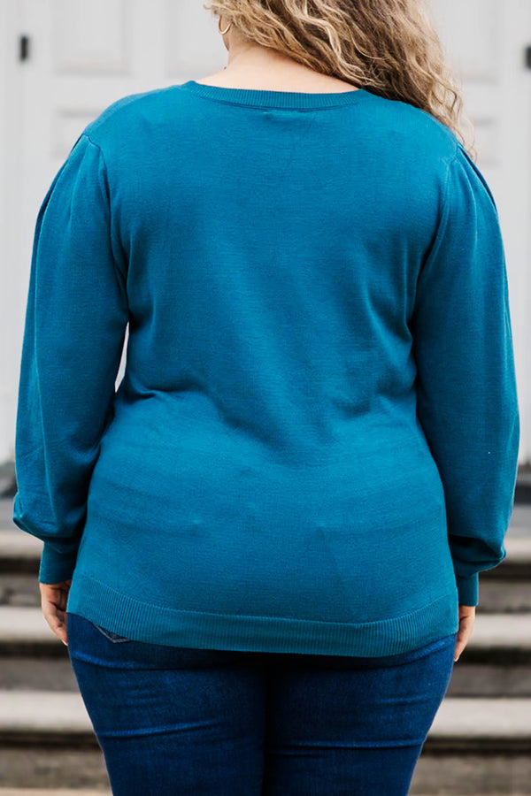 Chic Soul plus size clothing, teal long sleeves top with bubble sleeves