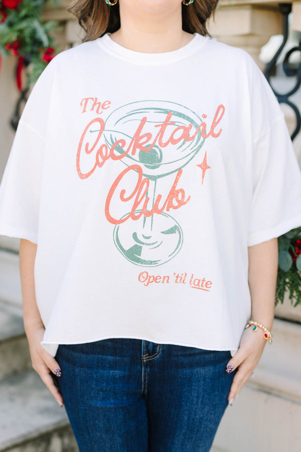 Plus Size white vintage wash tee with a graphic of a cocktail glass and 