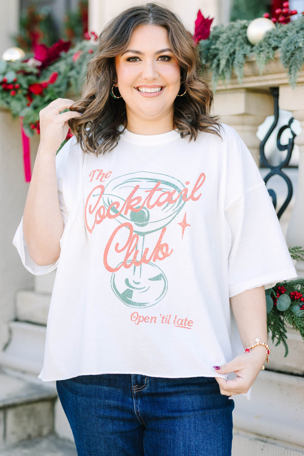 Plus Size white vintage wash tee with a graphic of a cocktail glass and 