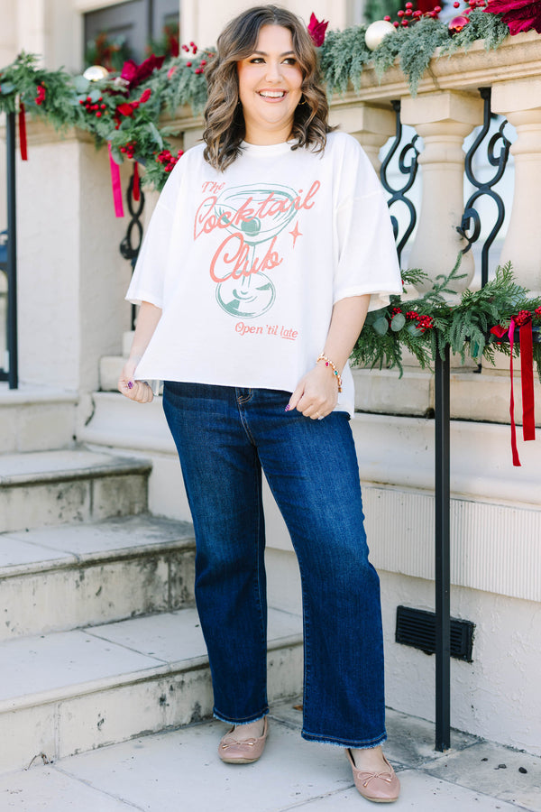 Plus Size white vintage wash tee with a graphic of a cocktail glass and 