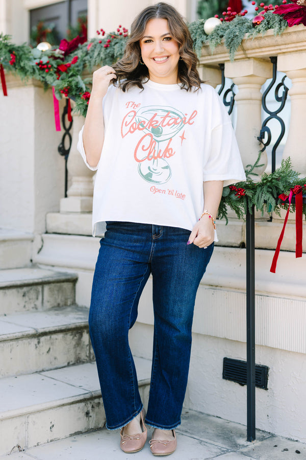 Plus Size white vintage wash tee with a graphic of a cocktail glass and 