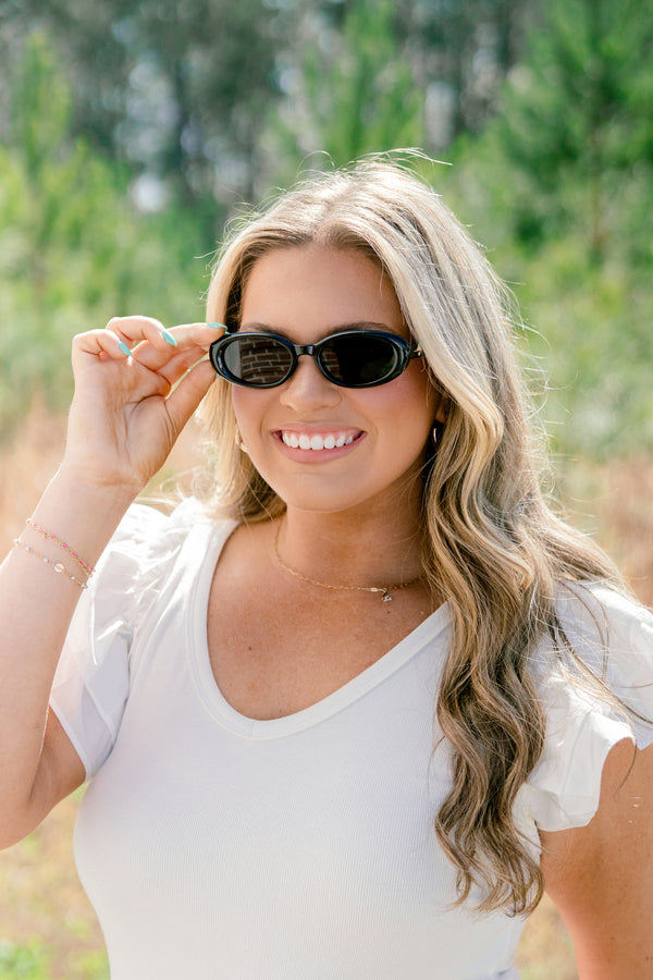 Chic Soul plus size clothing, black small oval sunglasses