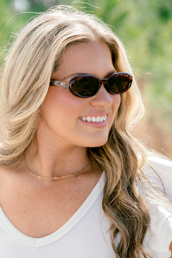 Chic Soul plus size clothing, brown tortoise small oval sunglasses