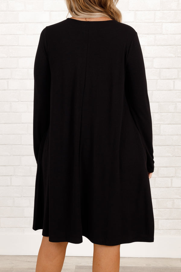 Chic Soul plus size clothing, black flowy long sleeve dress with pockets