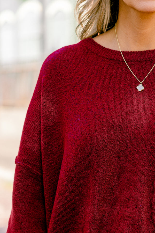 Chic Soul plus size clothing, Heather burgundy long sleeve sweater with a pocket of the left side of the chest