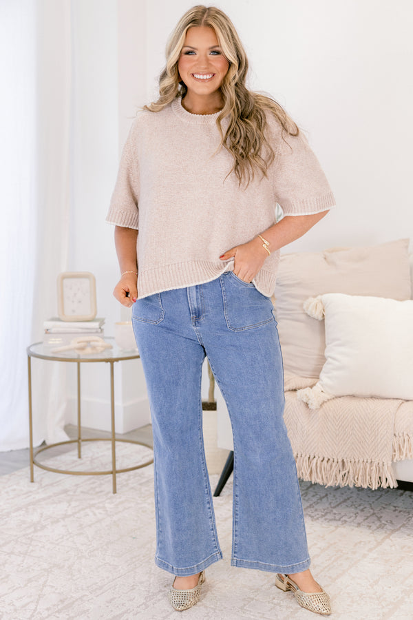 Chic Soul plus size clothing, medium wash straight leg blue jeans