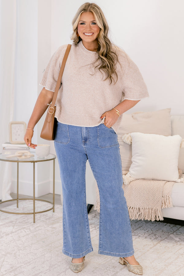 Chic Soul plus size clothing, medium wash straight leg blue jeans