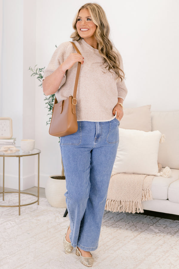 Chic Soul plus size clothing, medium wash straight leg blue jeans