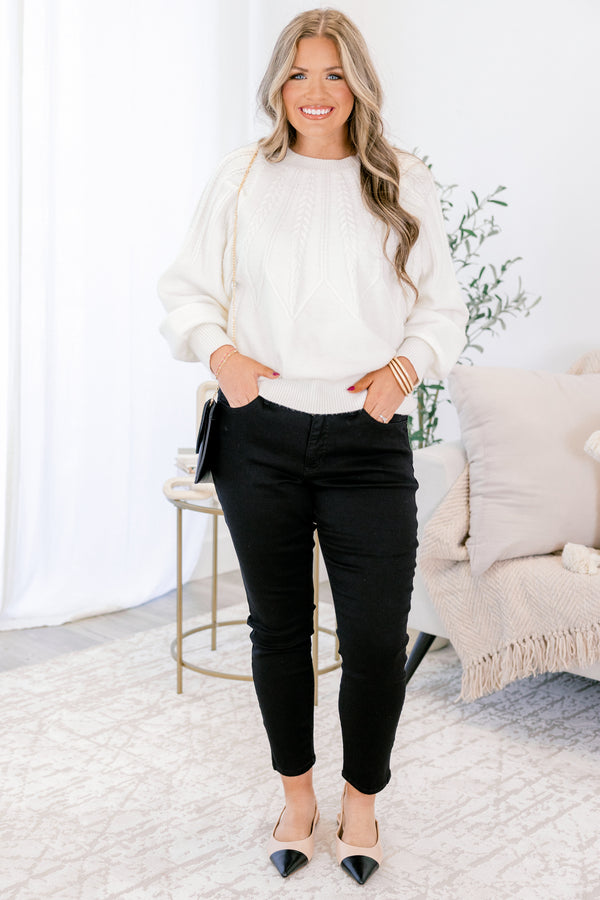 Chic Soul plus size clothing, black skinny leg jeans with zipper and button, belt loops, and front pockets