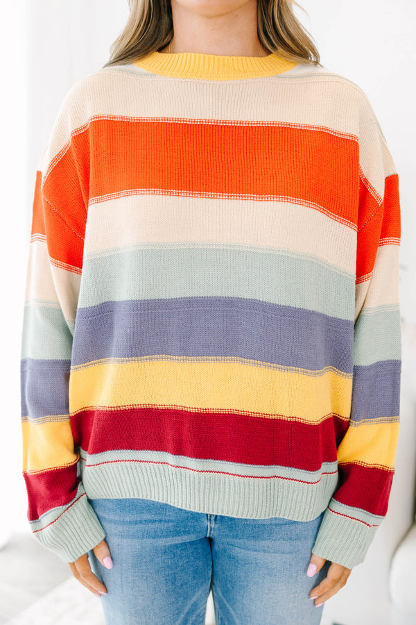 Chic Soul plus size clothing, red multicolored striped pattern sweater