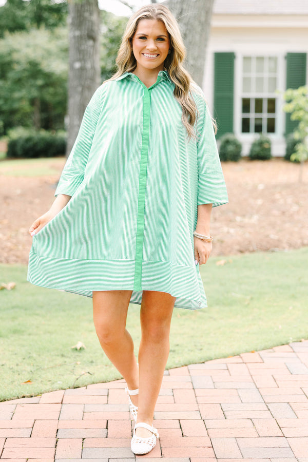 bright green shirt dress Women's Show Me the Way Kelly Green Cotton Button Front Midi Shirt Dress | Size: S