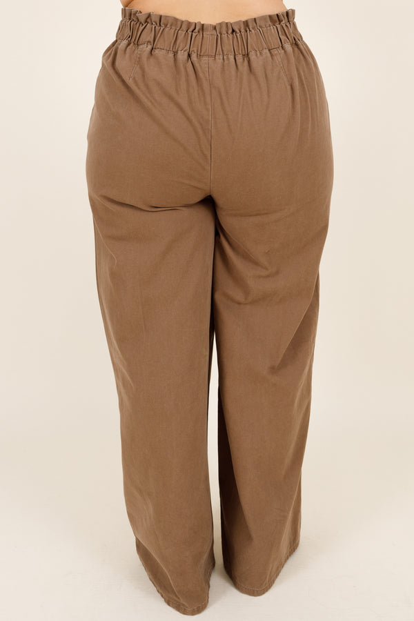 Chic Soul plus size clothing, mocha colored paperbag style straight leg pant