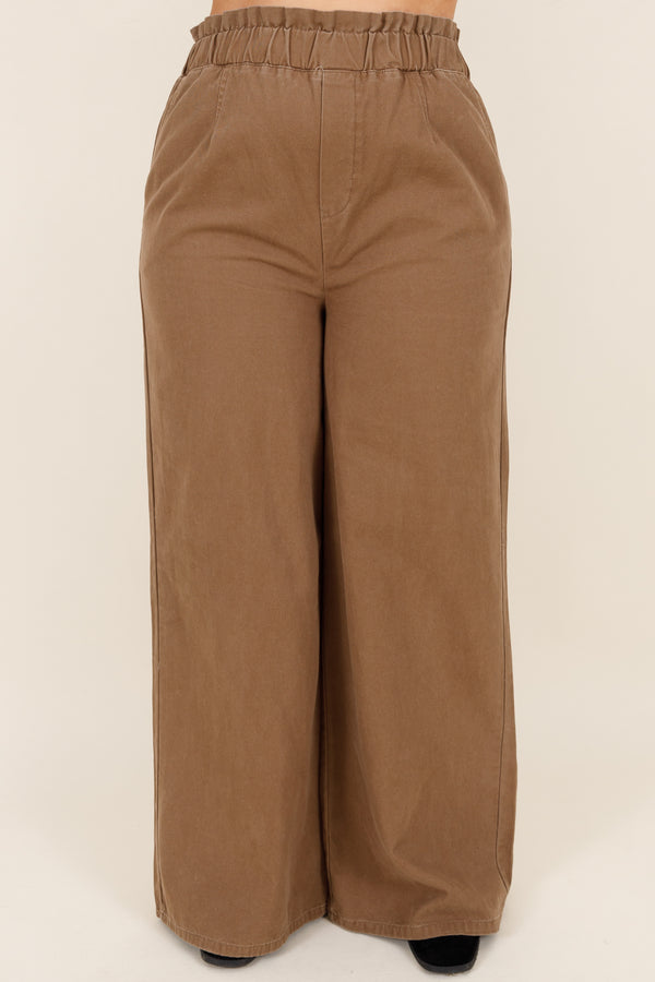 Chic Soul plus size clothing, mocha colored paperbag style straight leg pant