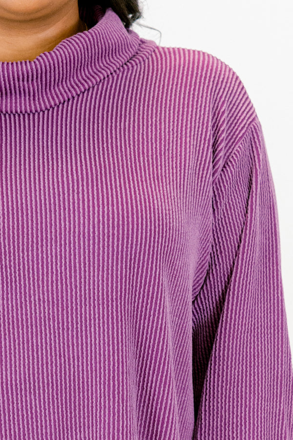 Chic Soul plus size clothing, purple turtle neck long sleeve ribbed top and ribbed straight leg pants set