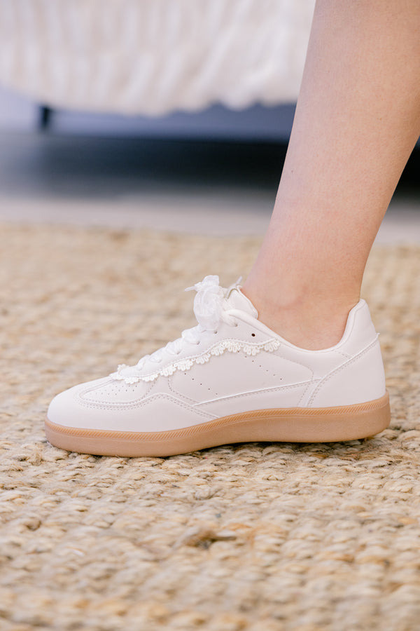 Chic Soul plus size clothing, light tan and white lace up sneakers 
