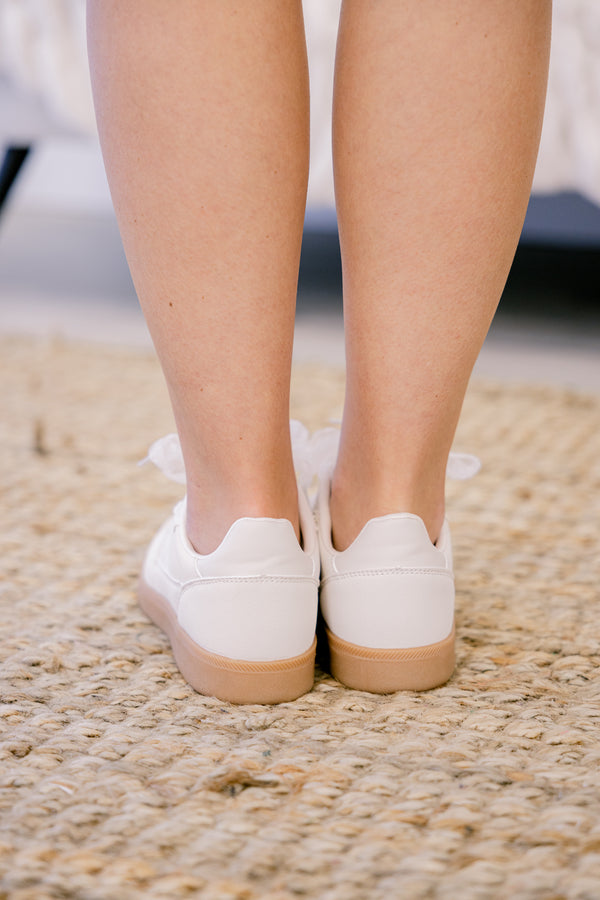 Chic Soul plus size clothing, light tan and white lace up sneakers 
