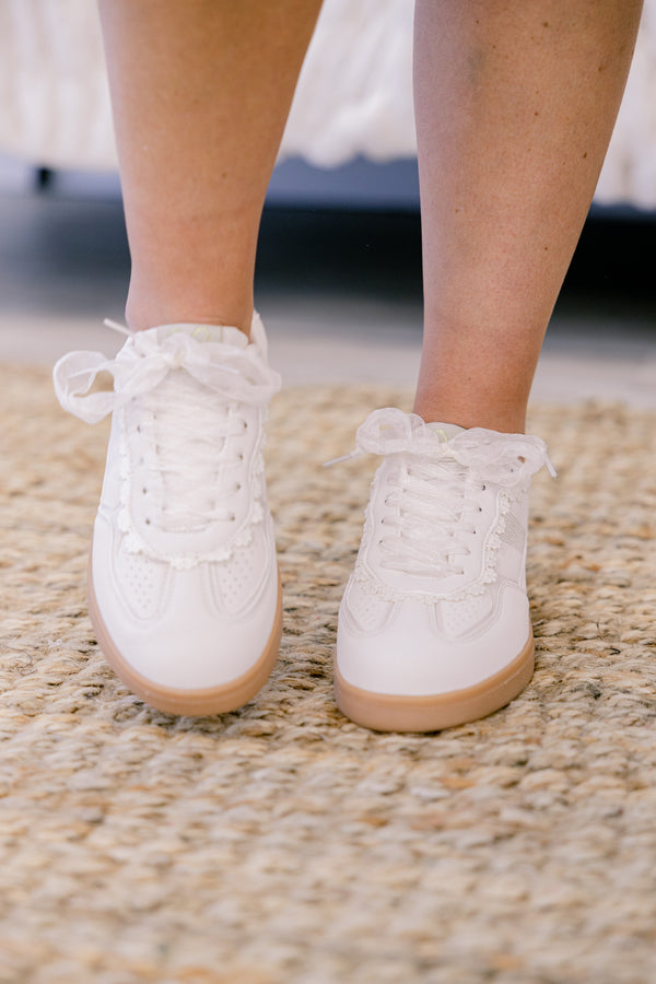 Chic Soul plus size clothing, light tan and white lace up sneakers 
