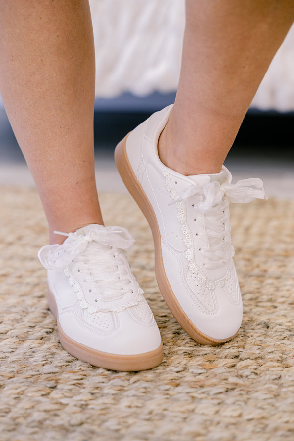 Chic Soul plus size clothing, light tan and white lace up sneakers 
