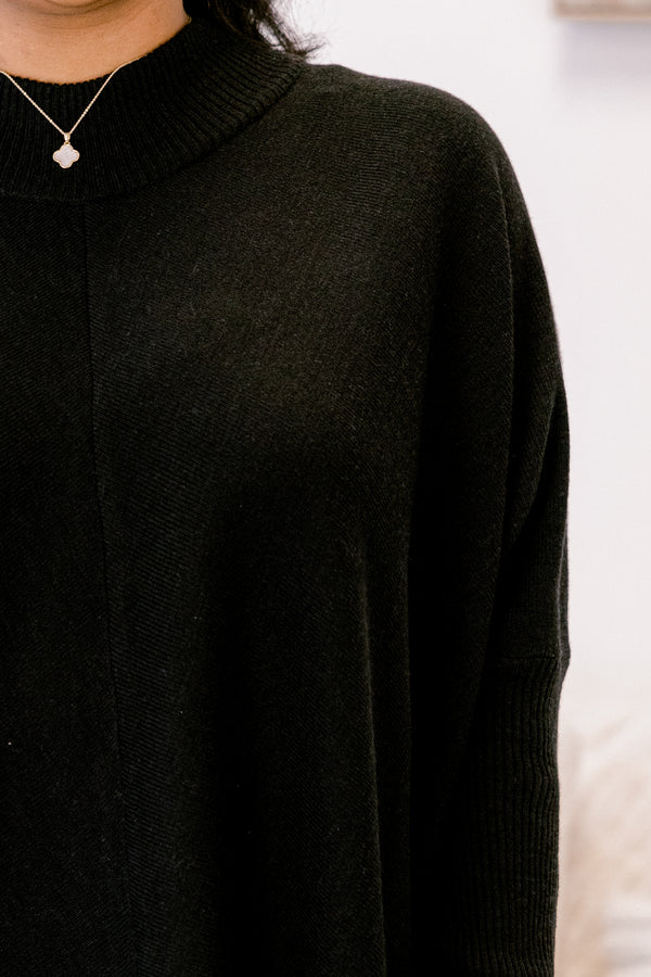 Chic Soul plus size clothing, black long sleeve sweater tunic