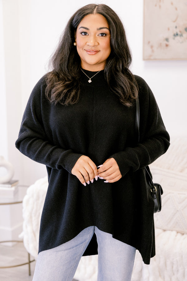 Chic Soul plus size clothing, black long sleeve sweater tunic