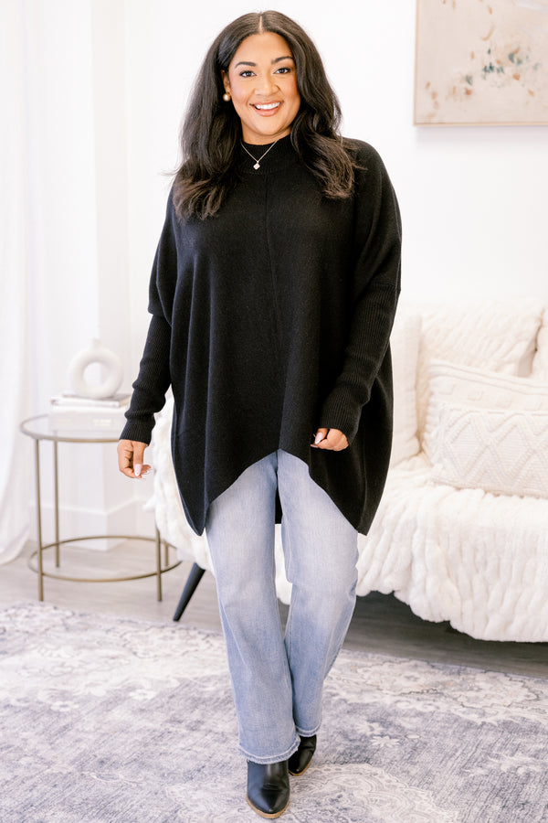 Chic Soul plus size clothing, black long sleeve sweater tunic