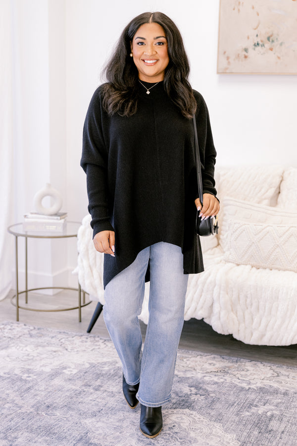 Chic Soul plus size clothing, black long sleeve sweater tunic