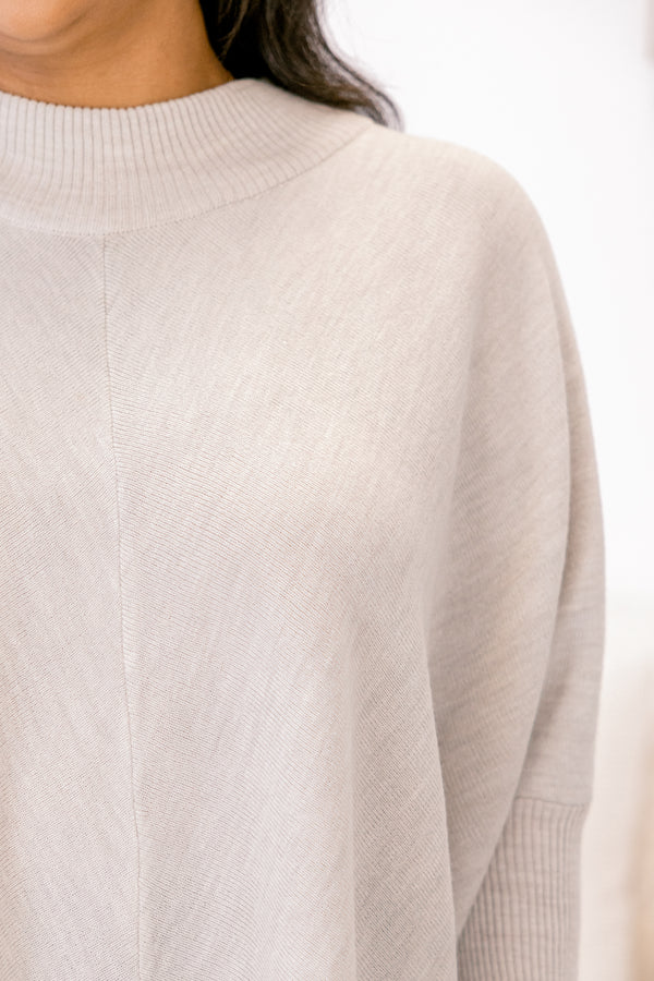 Chic Soul plus size clothing, light gray long sleeve turtle neck tunic sweater