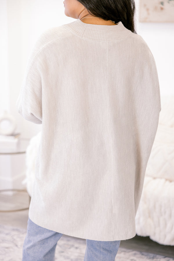 Chic Soul plus size clothing, light gray long sleeve turtle neck tunic sweater