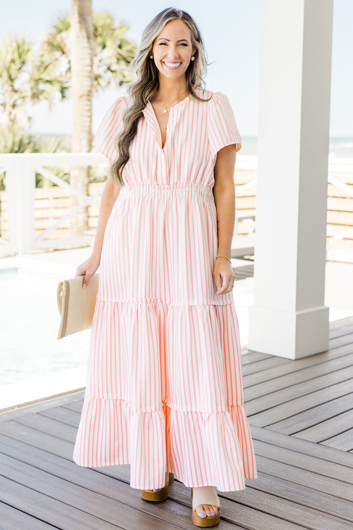 This & That Maxi Dress, Pink Stripe Chic Soul This & That Maxi Dress, Pink Stripe Chic Soul