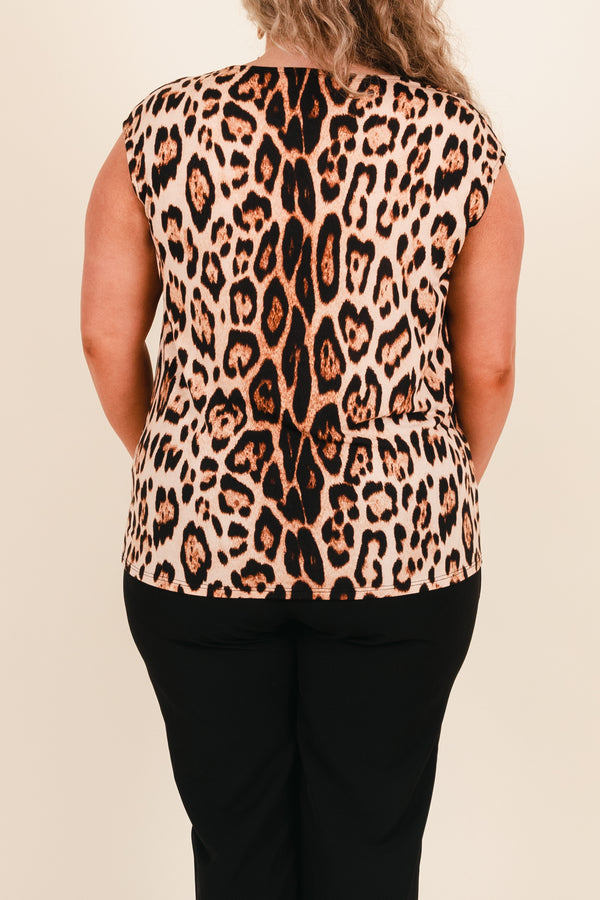 Chic Soul plus size clothing, brown leopard pattern top with a cowl neck