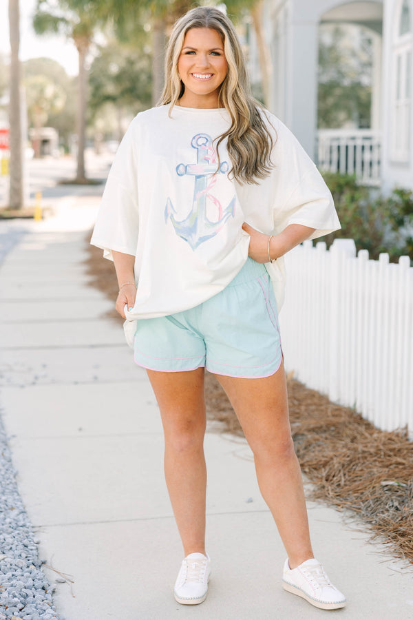 Thrown In The Mix Shorts, Aqua/Pink
