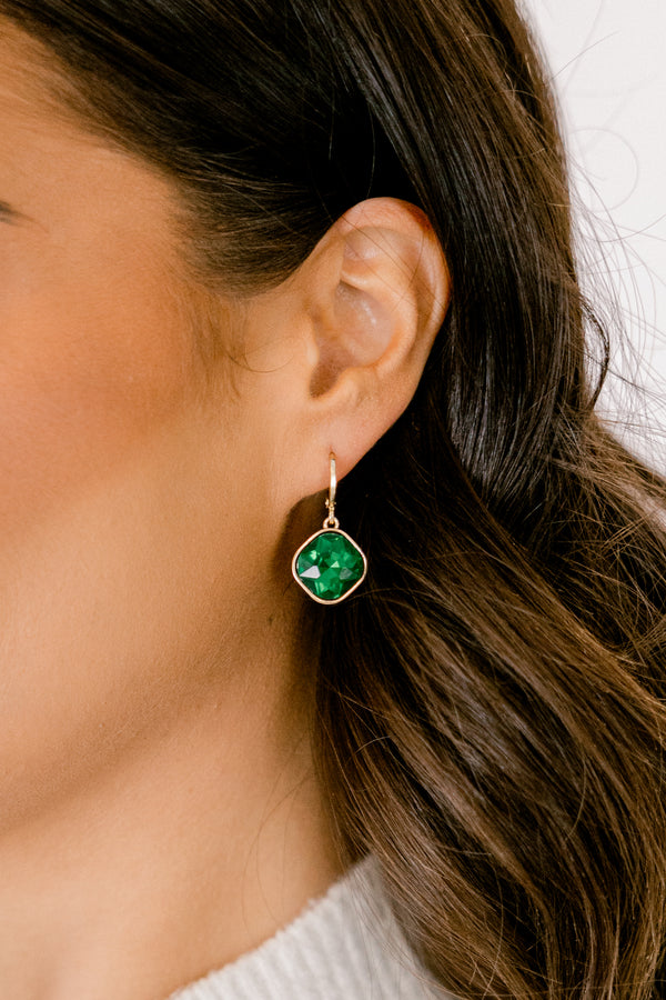 Chic Soul plus size clothing, green gemstone square drop down earrings