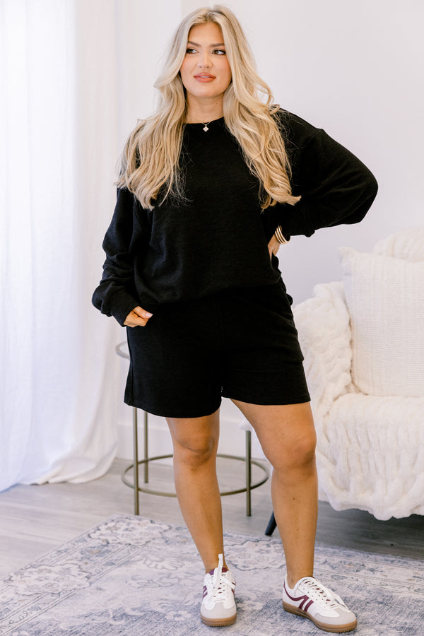 Chic Soul plus size clothing, black long sleeve top and shorts matching lounge set