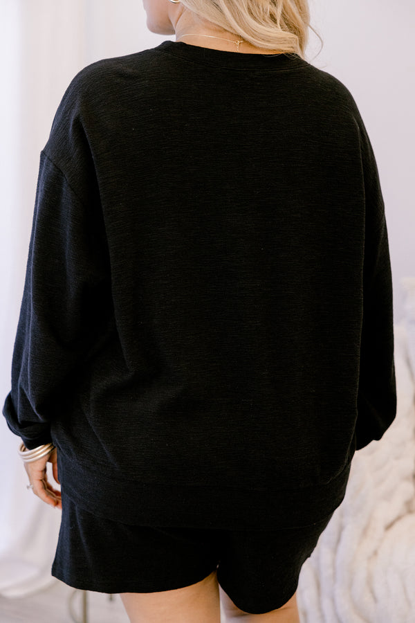 Chic Soul plus size clothing, black long sleeve top and shorts matching lounge set