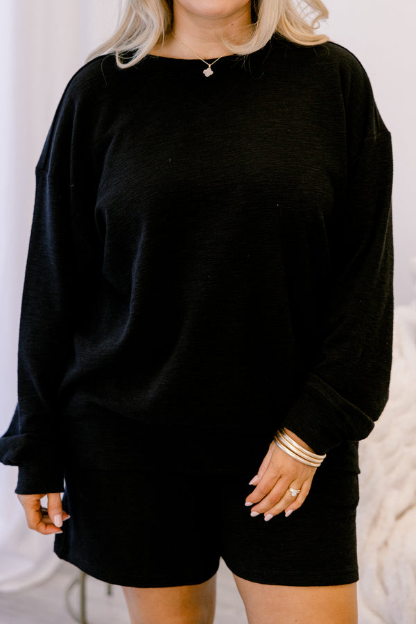 Chic Soul plus size clothing, black long sleeve top and shorts matching lounge set