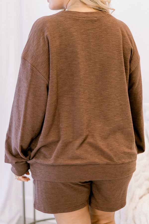 Chic Soul plus size clothing, brown long sleeve and shorts sweater matching set 