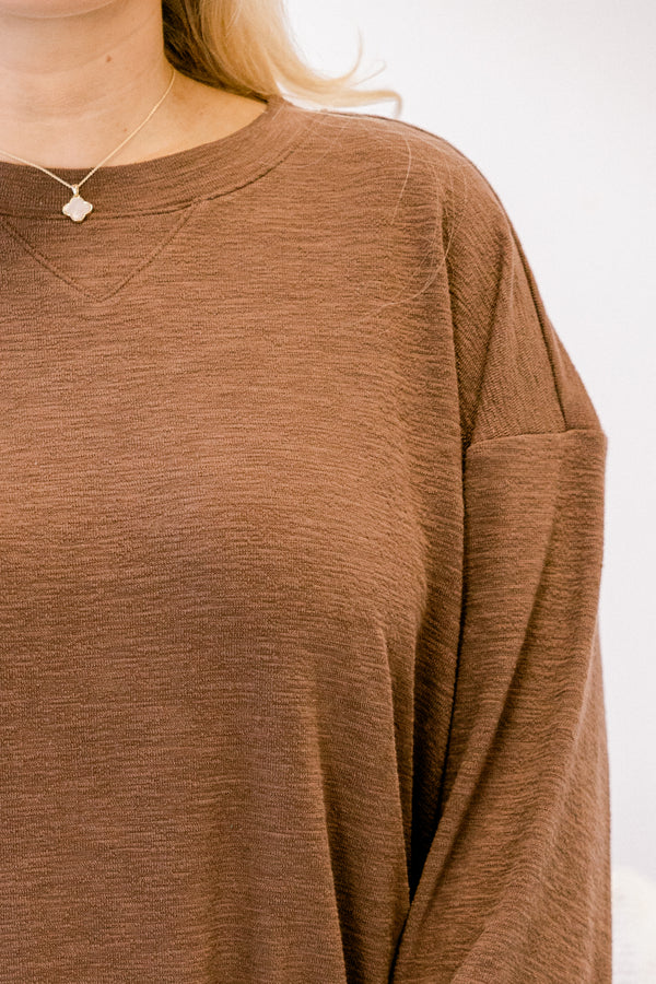 Chic Soul plus size clothing, brown long sleeve and shorts sweater matching set 