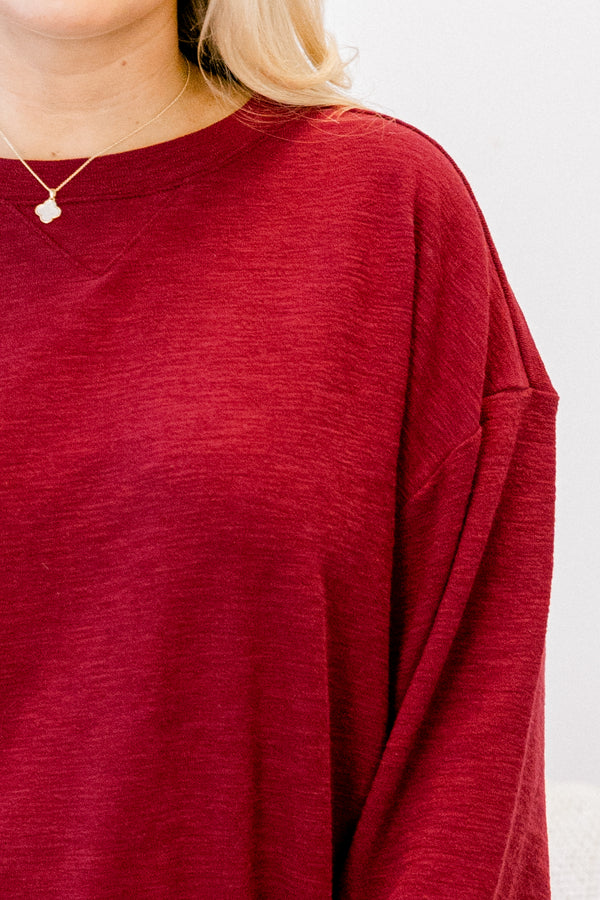 Chic Soul plus size clothing, dark red long sleeve and shorts matching set