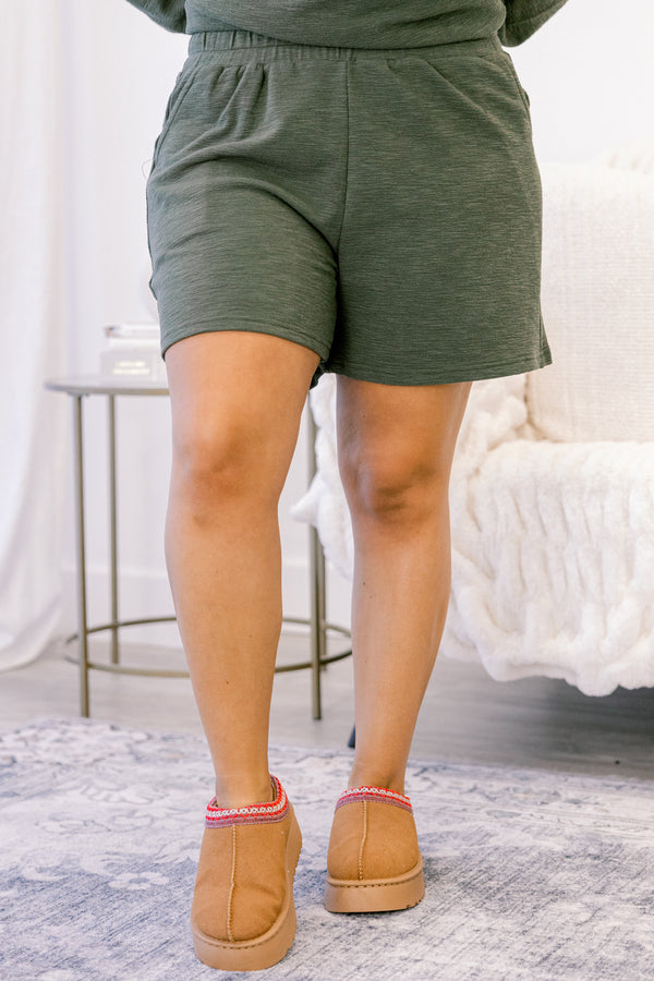 Chic Soul plus size clothing, dark olive long sleeve and shorts matching lounge set