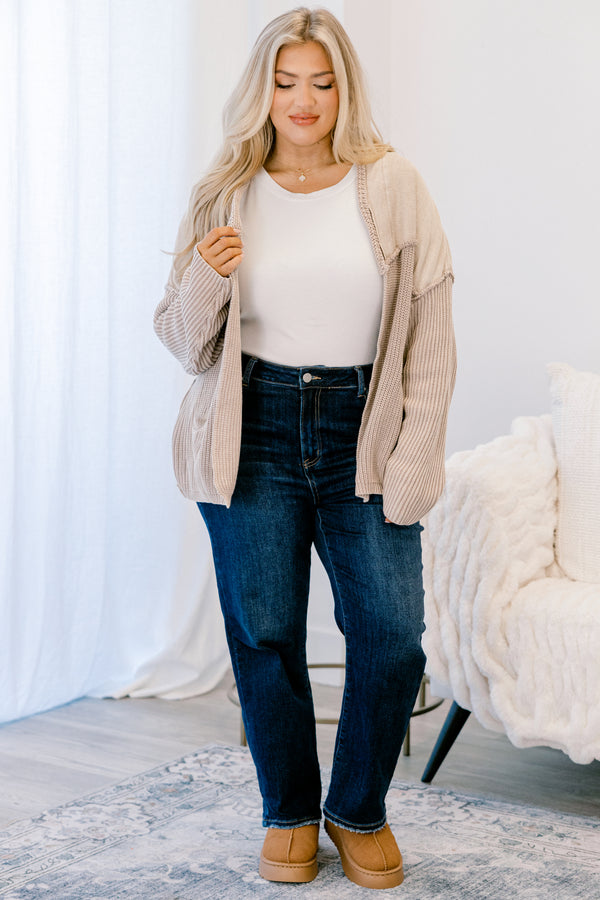 Chic Soul plus size clothing, stone tan long sleeve knit cardigan