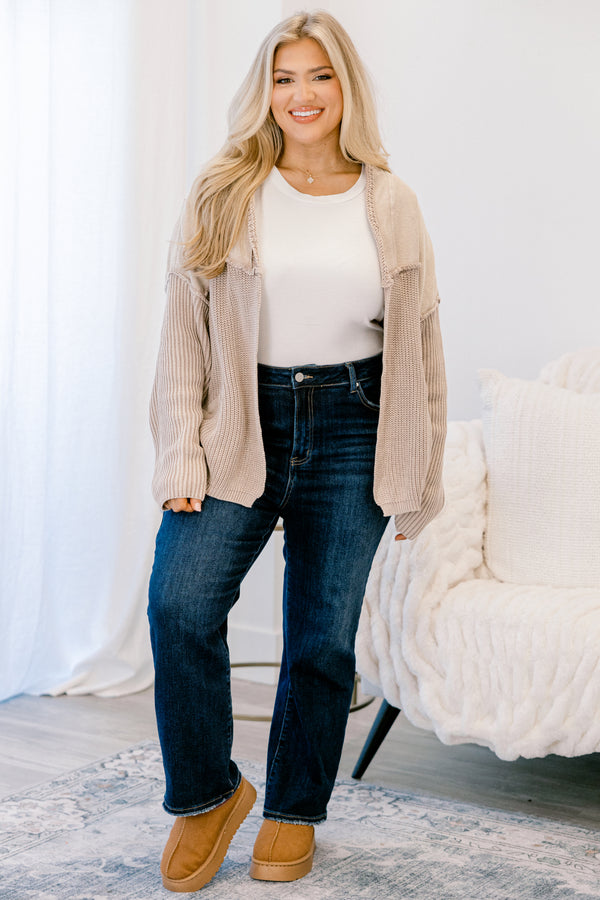 Chic Soul plus size clothing, stone tan long sleeve knit cardigan