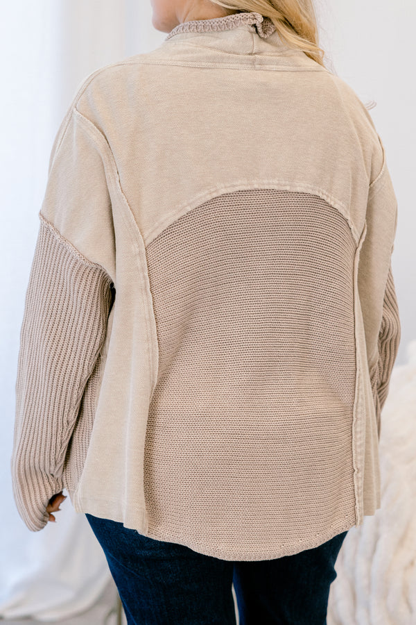 Chic Soul plus size clothing, stone tan long sleeve knit cardigan