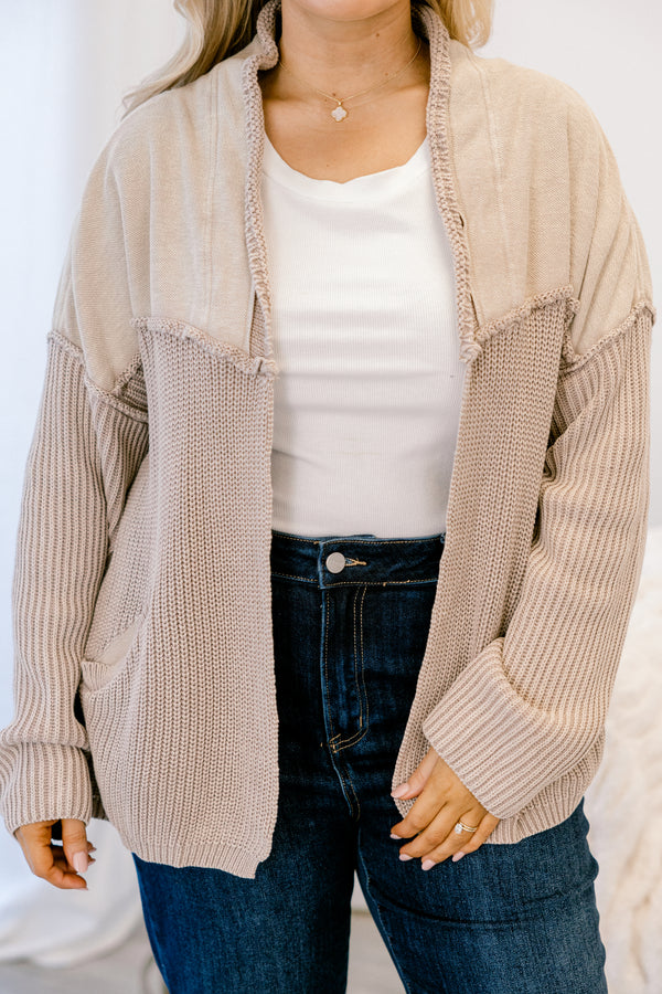 Chic Soul plus size clothing, stone tan long sleeve knit cardigan