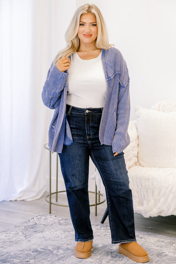 Chic Soul plus size clothing, acid wash blue long sleeve cardigan